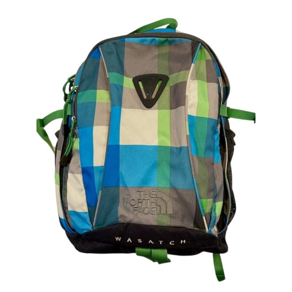 The North Face "Wasatch" backpack w/checkered plaid pattern.